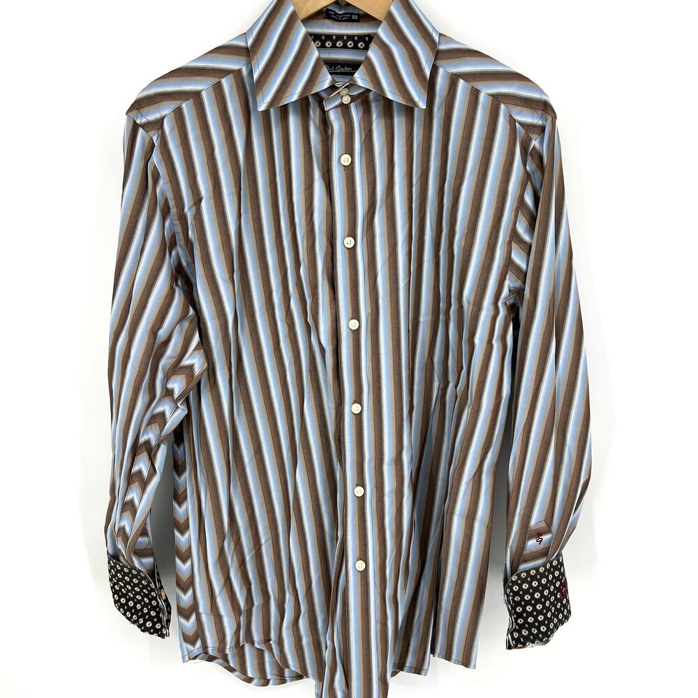 Robert Graham Flip Cuff Striped Cotton Button Up Shirt Size L
